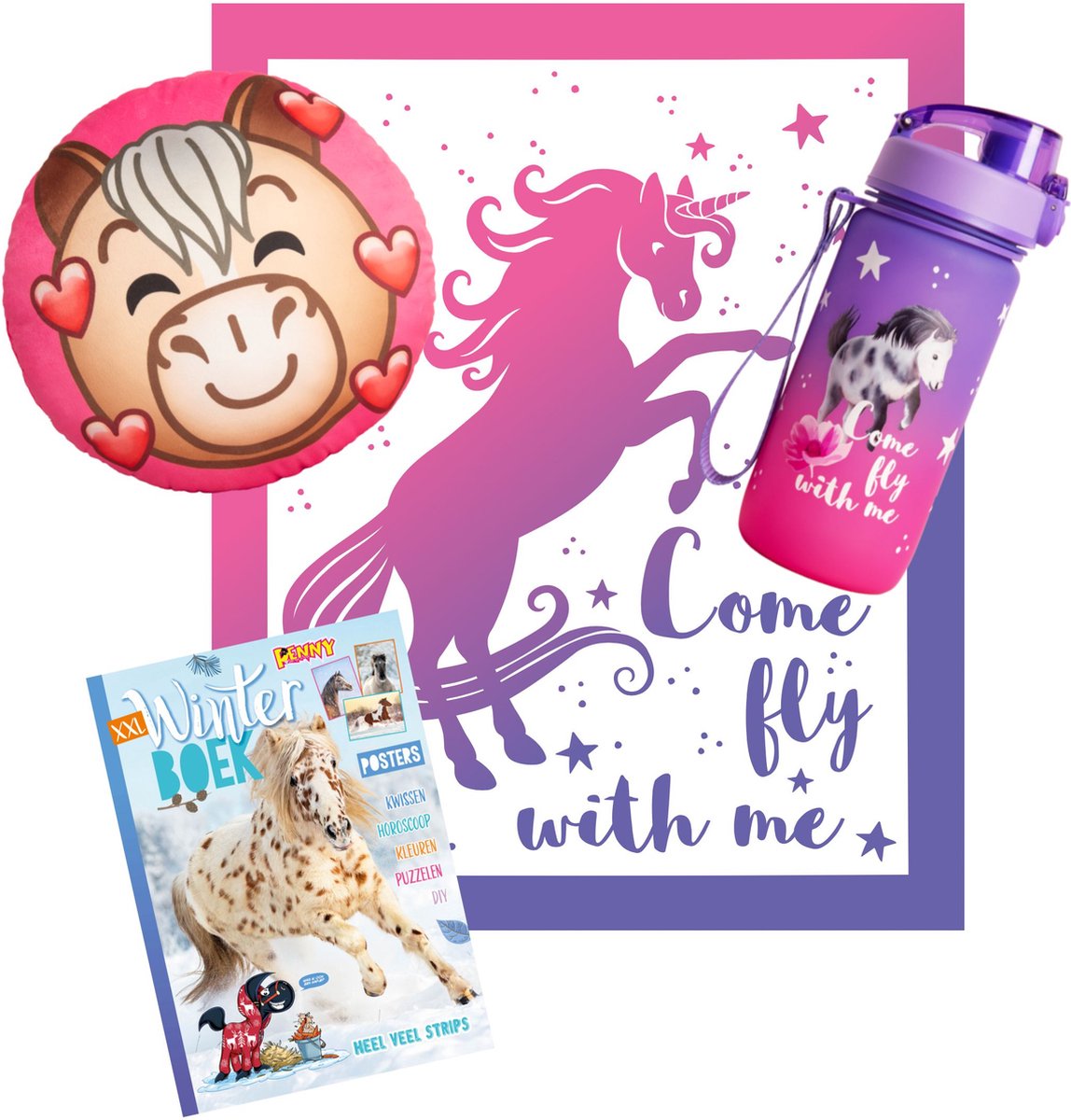 Penny WinterPakket - Cadeau Pakket Winter - Winterboek - Fleece Deken - Drinkbeker - Paarden - Drinkfles - Waterfles - Fleece Plaid - Doeboek - Paard - Paarden Spullen - Pony - Veulen