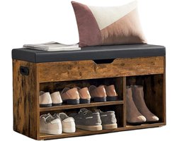 ACAZA Schoenenrek - Schoenenkast - Schoenenbank - Met Zitkussen - 80 x 30 x 44 cm - Vintage Bruin en Zwart