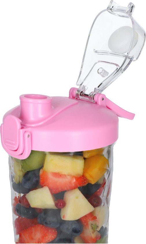 Krachtige Draadloze Blender To Go - Smoothie Maker voor Onderweg - Draagbare Blender met Drinkdop - Mixer voor smoothies - Draadloos opladen mogelijk! - Handmixer voor gezonde drankjes - 600ml - Roze van Merkloos — afbeelding 2