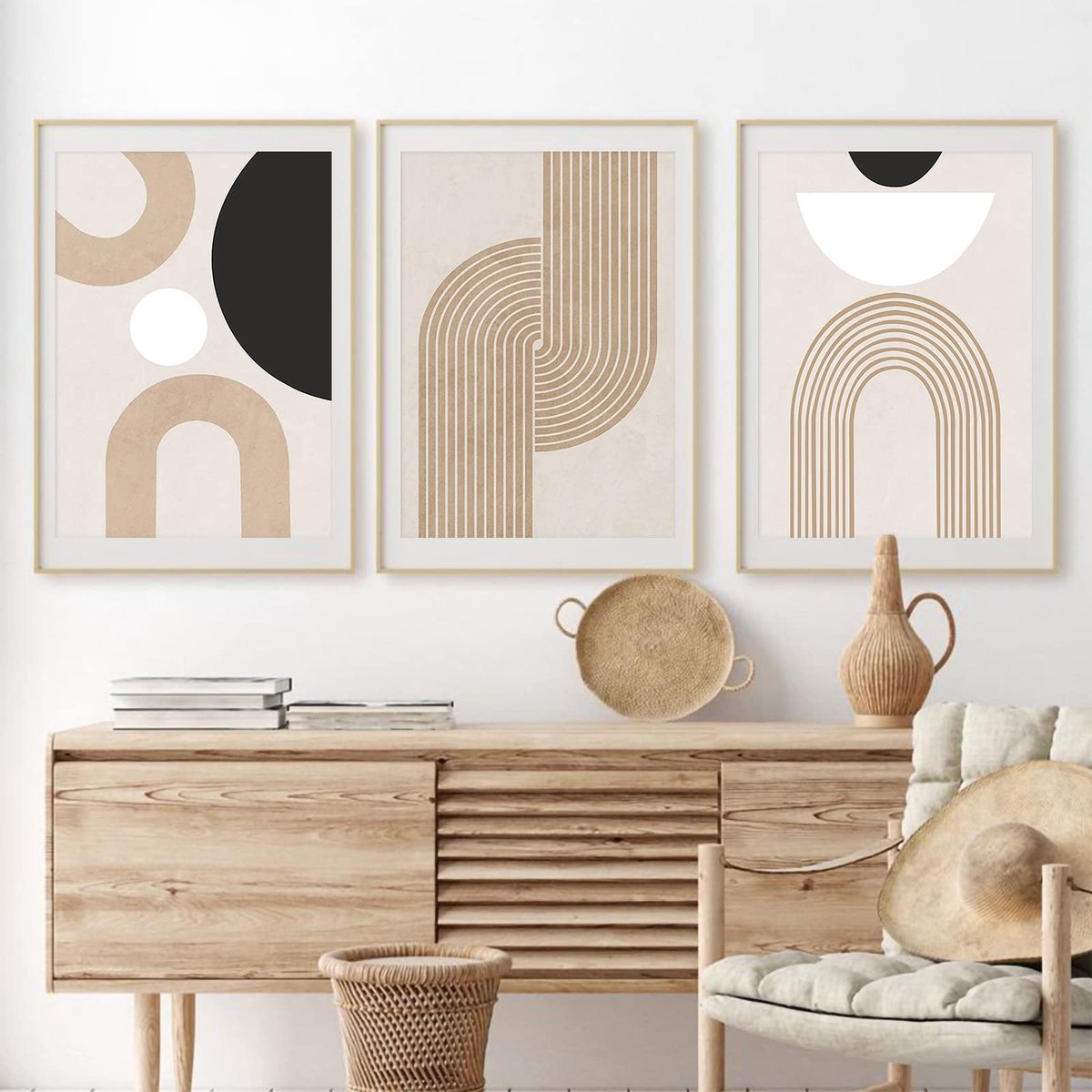 La'Moussawi ® Set van 3 Abstracte Kunstposters op Canvas voor Stijlvolle Interieurdecoratie in Woon- en Slaapkamer