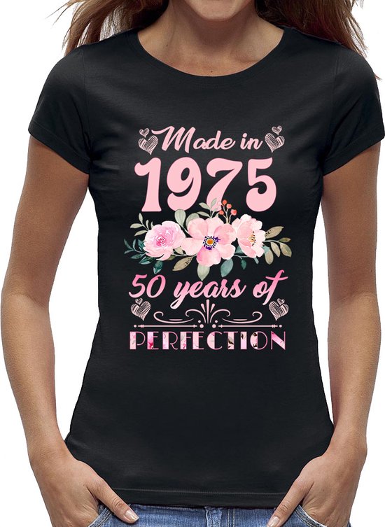 Made in 1975 Sarah 50 jaar T-shirt / kado tip verjaardag vrouw / Dames maat L / cadeau