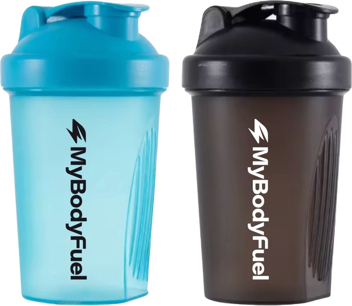 Goedkoopste MyBodyFuel - Shakebeker - Proteïne Shaker - inclusief mixfilter - Blauw en Zwart - Set van 2 stuks - Shakebeker 400 ml - BPA vrij