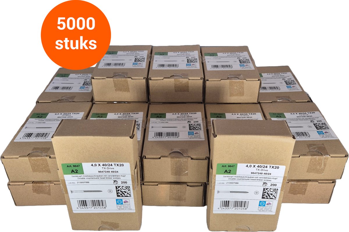 RVS Spaanplaatschroeven torx 4x40 - voordeelpakket 5.000 stuks