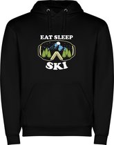 Zwarte unisex hoodie met “ Kleurrijke Eat Sleep SKI – Wintersport – Sneeuw “ Print Full Color Color merk Roly maat S