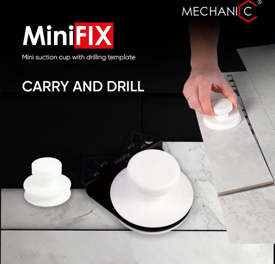 MiniFix Tile - Ventouse avec guide-mèche - Ventouse avec gabarit de perçage MiniFix