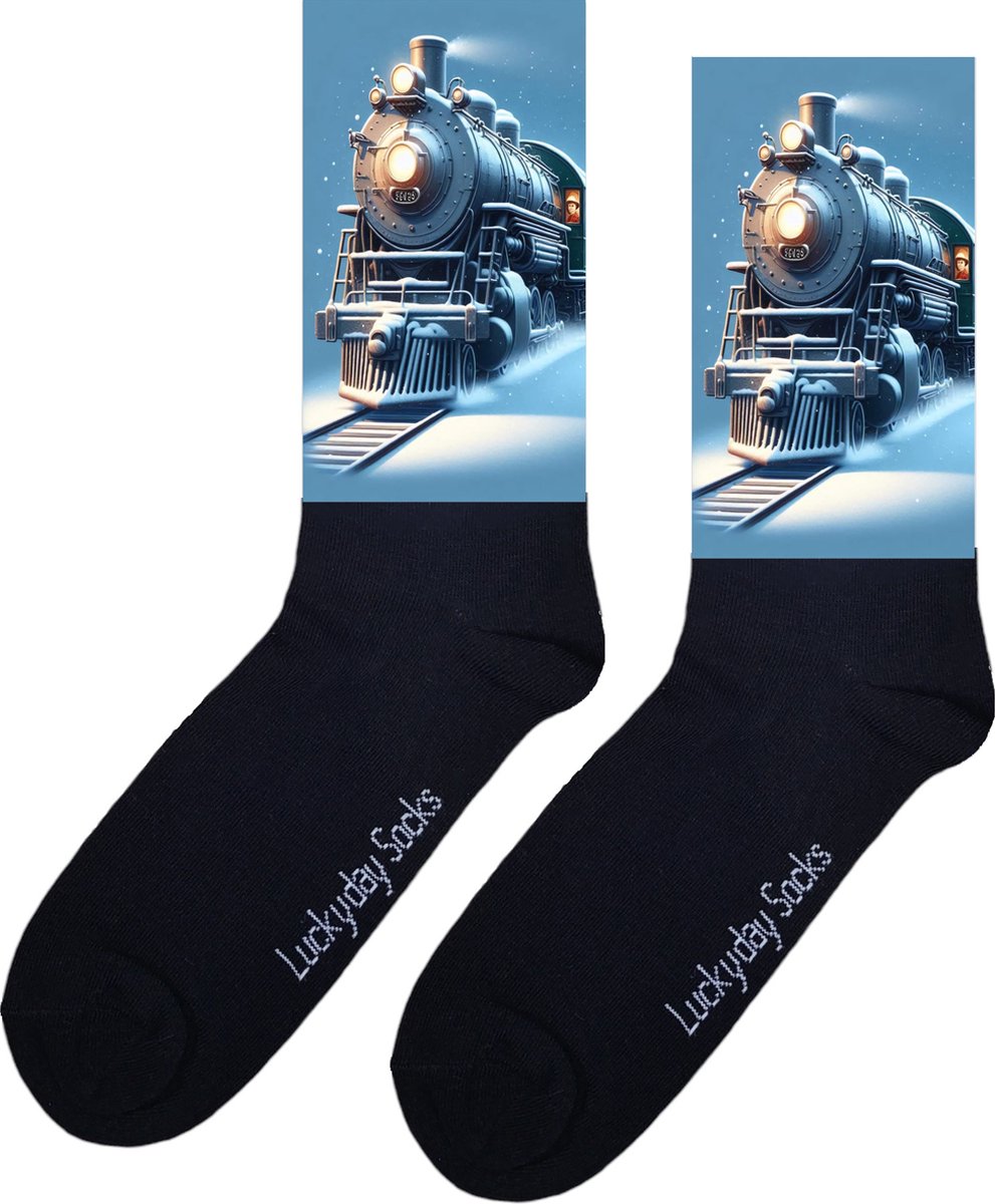 Locomotief - Opkikkertje - Trein - Treinspoor - Grappige sokken - Valentijn cadeau - Verjaardag - Geluk - Lantaarn - Grappige sokken - Leuke sokken - Vrolijke sokken - Kerst sokken - Vaderdag - Moederdag - Socks maken Happy - 37-44