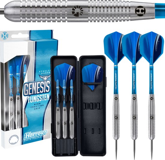 Fléchettes Acier Harrows Genesis – Tungstène Précision, Avec Ailettes, Tiges Et Coque Rigide, Pour Joueurs Compétitifs