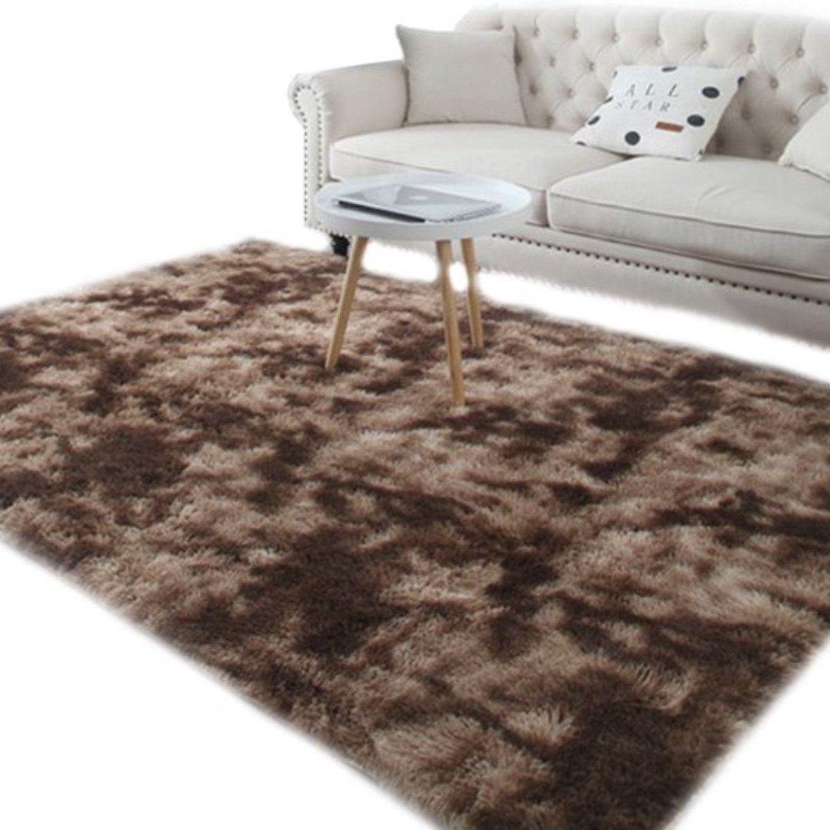 Zacht fluffy vloerkleed - Hoogpolig tapijt - Tapijten slaapkamer, woonkamer - Bruin - 140x200