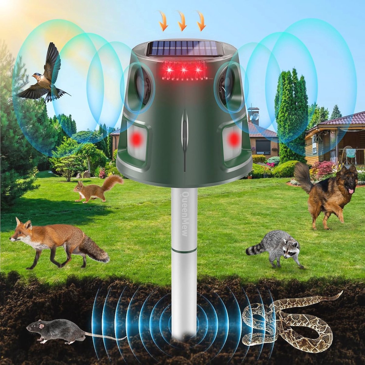 Zonne-energie Kattenverjager voor Buiten met Bewegingssensor en 360 Graden Bereik