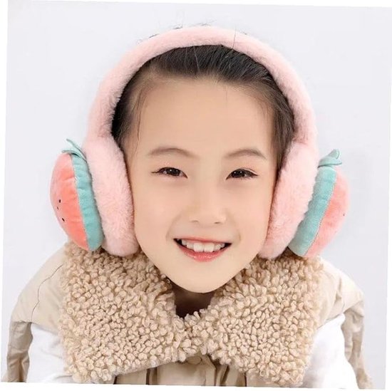 Cache-oreilles - 2 pièces - Cache-oreilles - Cache-oreilles en peluche - Cache-oreilles carotte - Cache-oreilles fraise - Cache-oreilles d'hiver - Pliable - Couvre-chef - Coupe-vent - Protection chaude - Accessoires d'hiver - Cadeau de Noël - Rose