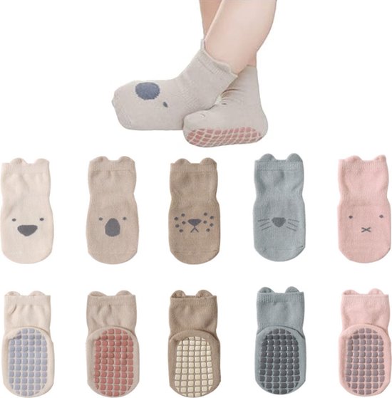 Baby Sokken - 5 Paar - Baby Sokjes - Antislip Sokken - Kind Sokken - Kind Baby - Veelkleurig - Maat S - 0-12 Maanden - Enkelsokken - Slofsokken Baby - Warme Sokken - Sokken - Newborn - Kraam Cadeau - Baby Cadeau