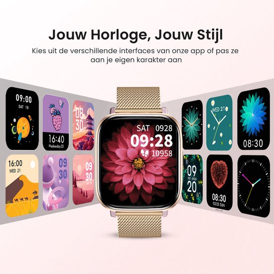 Avalue Smartwatch Dames & Heren - AMOLED Screen - AI Feature - Stappenteller - Bloeddrukmeter - Geschikt voor alle Smartphones - Roségoud