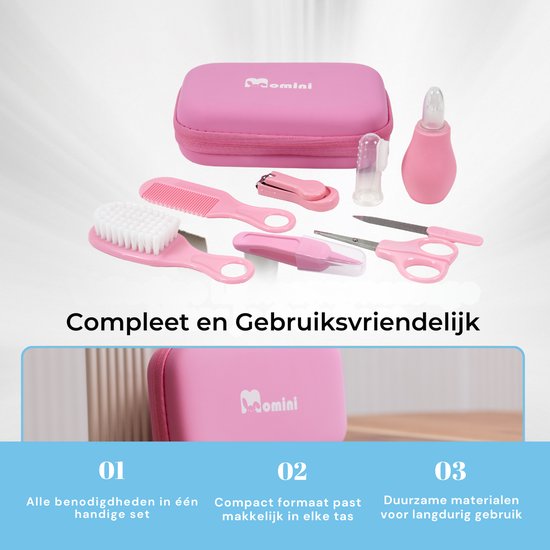Momini BabyCare Pinky Babyverzorgingsset - 8-delige Multifunctionele Baby Cadeauset - Veilig en Stijlvol - Roze van Merkloos — afbeelding 2