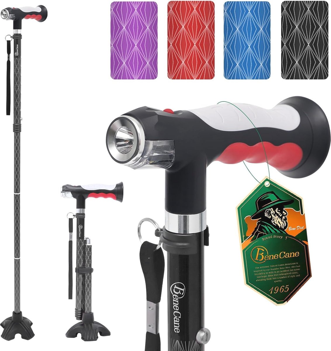 Wandelstok met LED verlichting - In hoogte verstelbare, inklapbare en stabiele wandelstok met T-greep