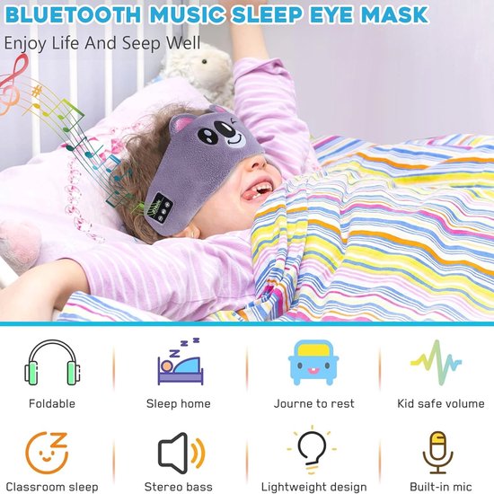 Masque de sommeil Bluetooth avec écouteurs sans fil – Masque pour les yeux Musique confortable pour Enfants
