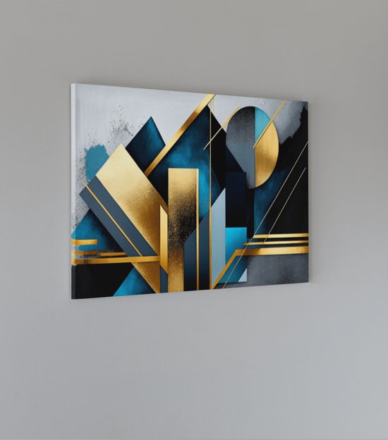 Peinture sur toile - Abstrait - Blauw - Or - Décoration murale - 60x40x2 cm