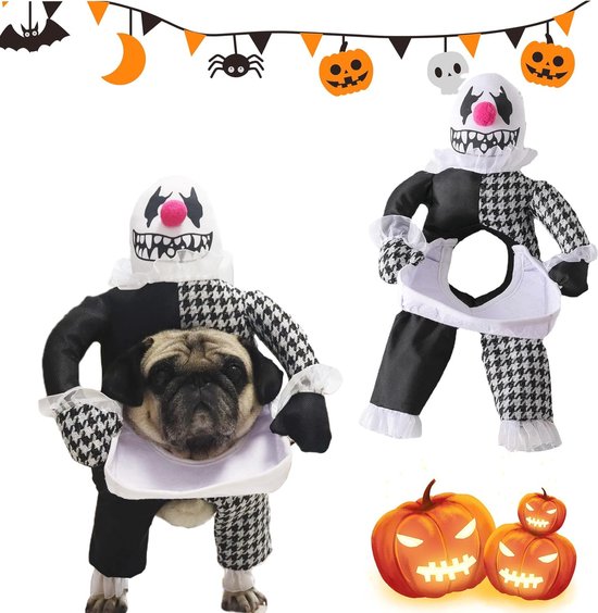 Bprtcra Deadly Doll Hondenkleding, kostuum voor huisdieren voor Halloween en Kerstmis, Cosplay, leuke feestkleding met hoed (L