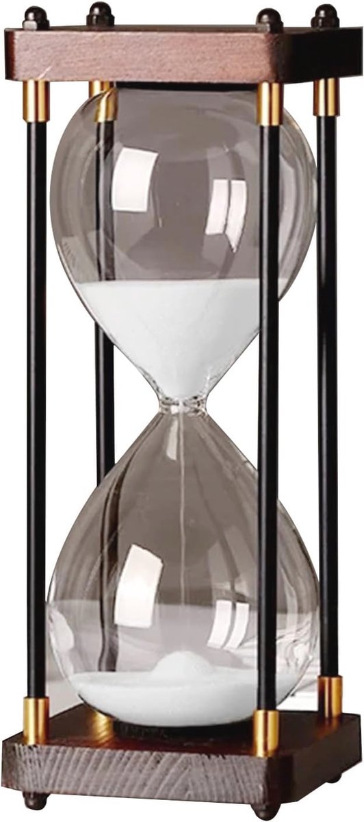 Zandloper 60 Minuten - Houten Basis - Retro Glasdecoratie - Perfect voor Bruiloft - Creatief Cadeau - Hoogwaardig Materiaal - Tijdmeter