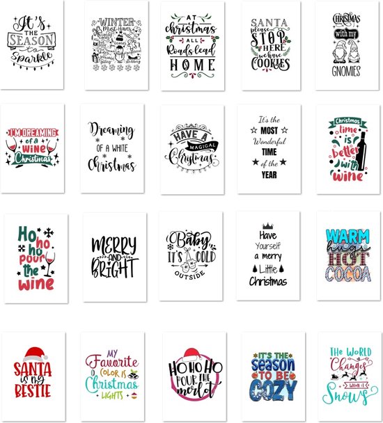 20 stuks woonkaarten quote kaarten kerstkaarten | mix assorti enkele A6 kaarten zonder enveloppen | positieve, mooie kerstwensen en teksten - decoratieve Kerstmis wenskaarten voor ophangen neerzetten of inlijsten