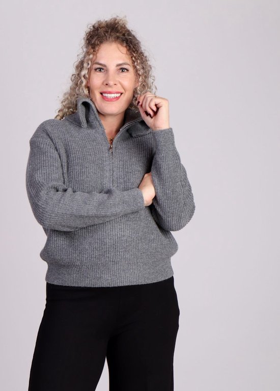 Pull tricoté gris avec demi fermeture éclair Naiki - Grace & Mila