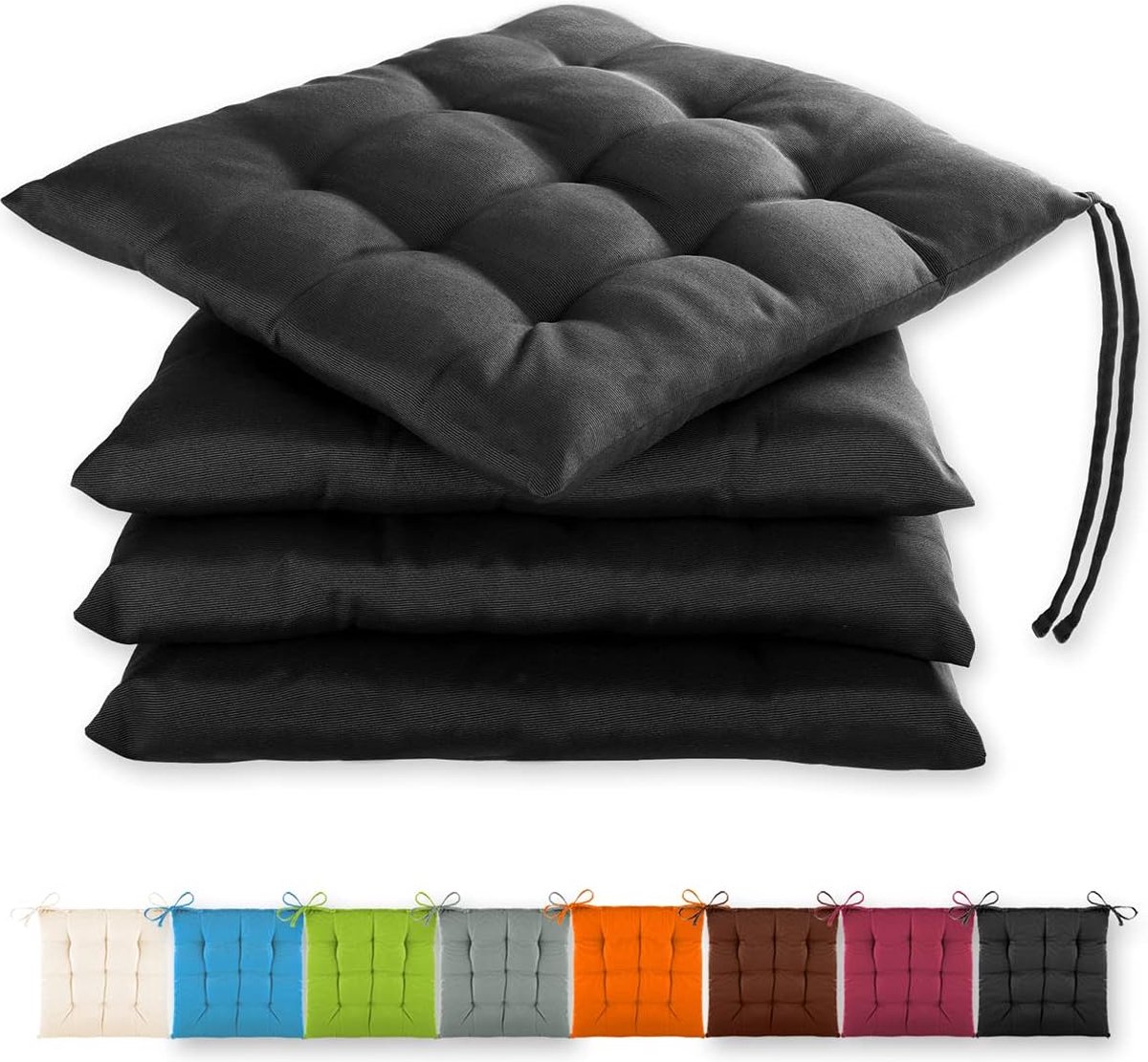 Comfortabele Zitkussenset van 4 Stuks voor Binnen en Buiten, Met Strikbanden en Eco-Tex Certificering