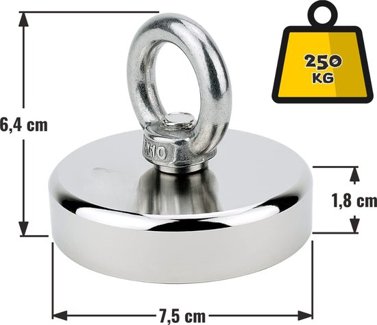 Dawumin Magnetic Fishing Set, 480 kg, Double-Sided Neodymium Eye Magnet, Fishing Set, Magnet for Magnetic Fishing, Diameter 67 mm, Search Magnet with 20 m Rope, Gloves and Search Anchor