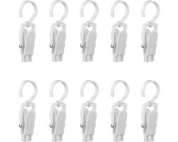 Wasknijpers - Met haak - Anti slip - Speciaal type - Mat Wit - 10 stuks - Droogrek knijpers - 360 graden draaibaar - Wasrek knijpers - Binnen en buiten
