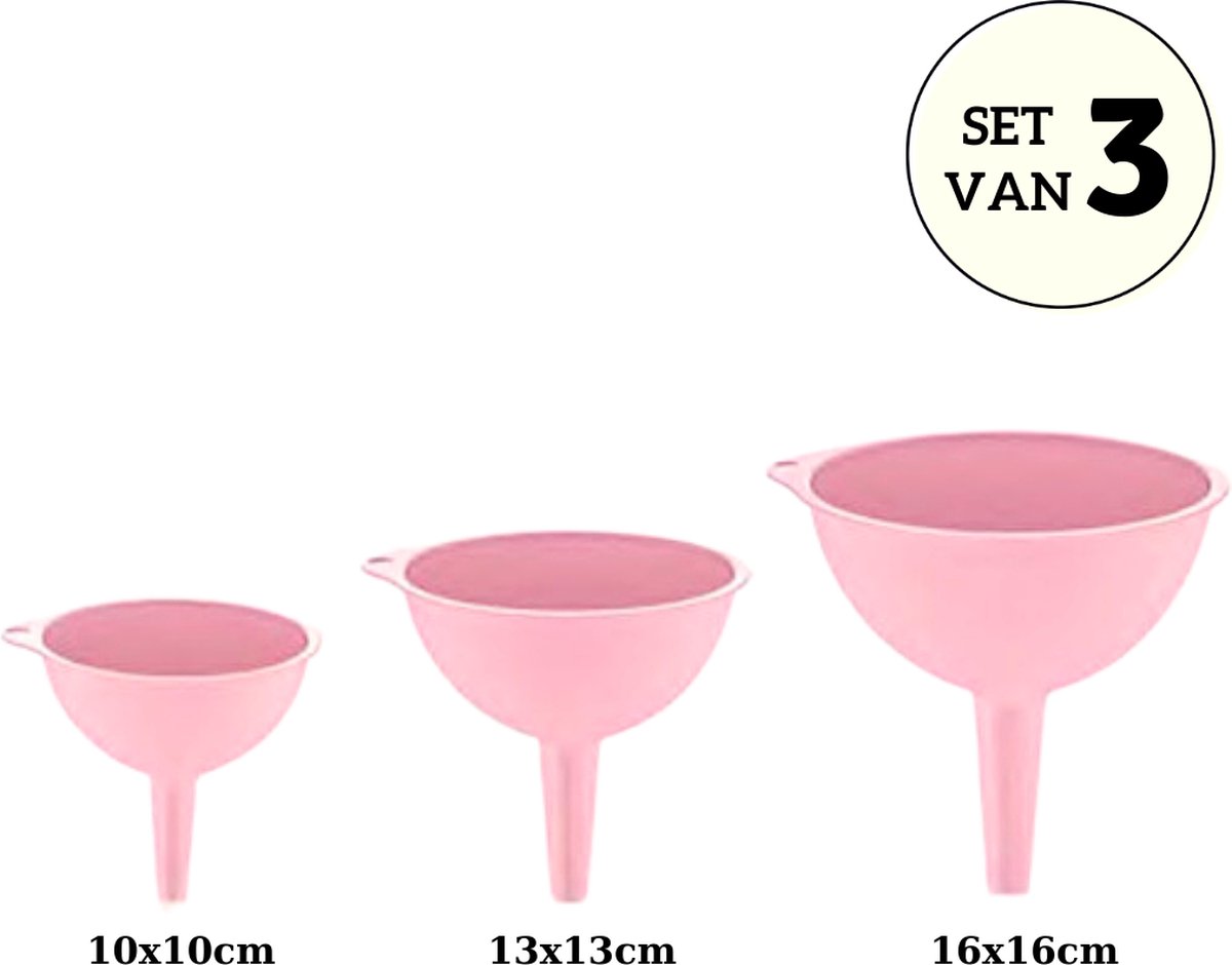 Trechter set 3-delig Roze Keukentrechter Funnel Kunststof Trechters Keuken 10/13/16 cm Diameter