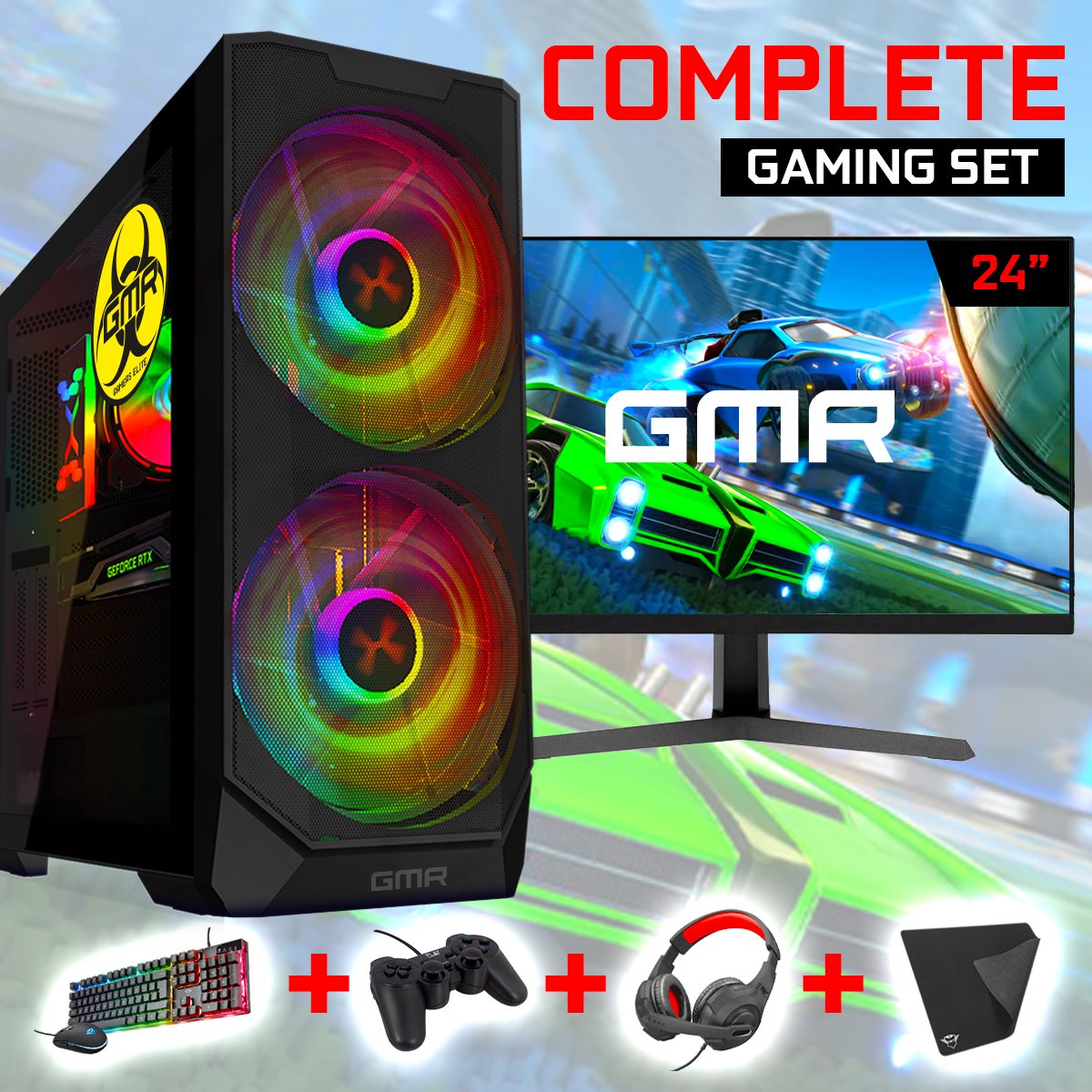 Ryzen 5 Budget 6-Core Game PC SET - 500GB SSD - 16GB RAM - Win 11 (24" Monitor, gaming toetsenbord & muis, controller, headset & muismat) - Ryzen - €589,00