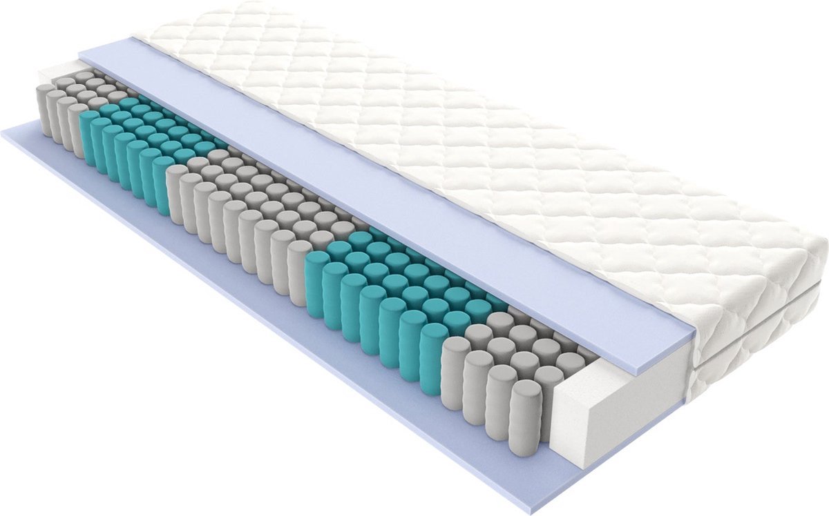 Easy Bedden Pocketvering matras 70x200 met 7 zones - 20 cm dik - Ergonomisch - Gemiddeld - Matras eenpersoons - Ademende Matras - Koudschuim matras geveerd Wit