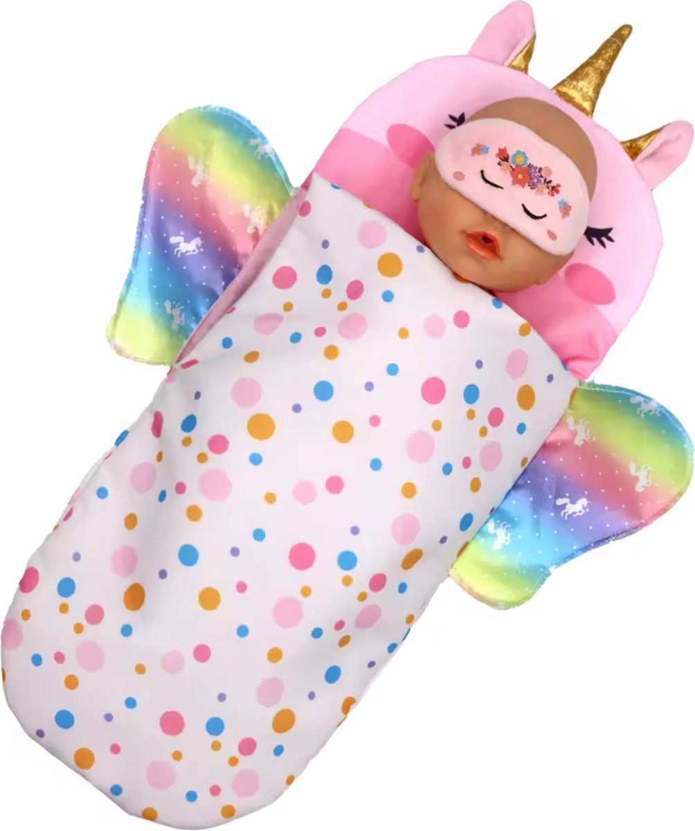 Unicorn Slaapzak “geschikt voor Baby Born” van Regenboog - ook voor Baby poppen en Babyborn pop 36 + 43 cm