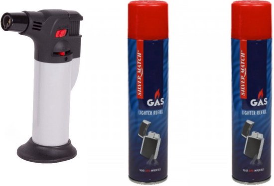 Briquet Grijs Swissbex - Brander Crème Brûlée comprenant 2 flacons de recharge