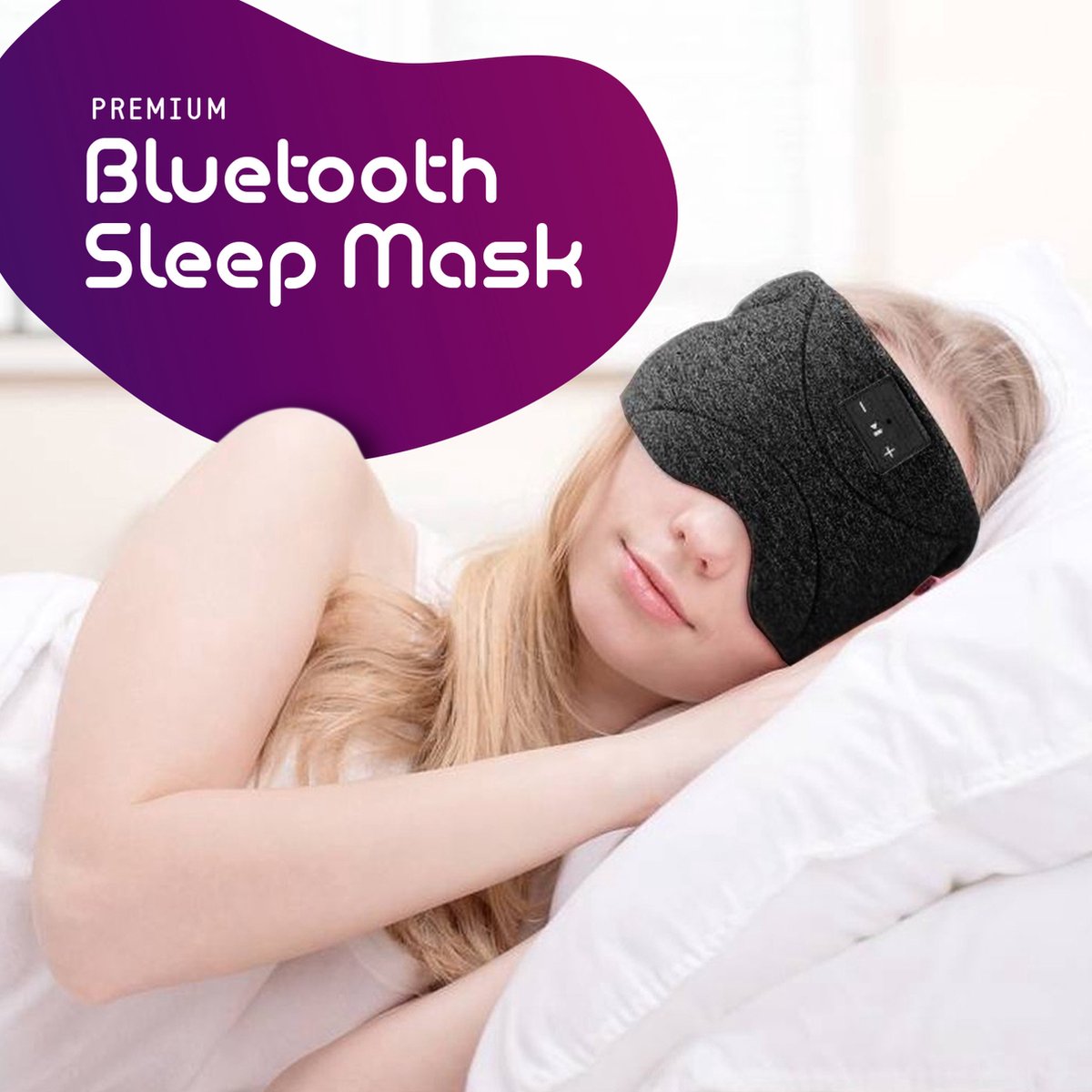 Bluetooth slaapmasker (premium) - 100% verduisterend - Ultraplatte 'spons speakers' (perfect voor zijslapers) - Koel en ademend materiaal - Volledig verstelbaar - Excellente geluidskwaliteit - Batterij: 13 uur - Antraciet (limited) — afbeelding 5