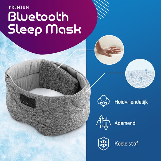 Bluetooth slaapmasker (premium) - Beste keuze - 100% verduisterend - Ultraplatte 'spons speakers' (perfect voor zijslapers) - Koel en ademend materiaal - Volledig verstelbaar - Excellente geluidskwaliteit - Batterij: 13 uur - Zwart