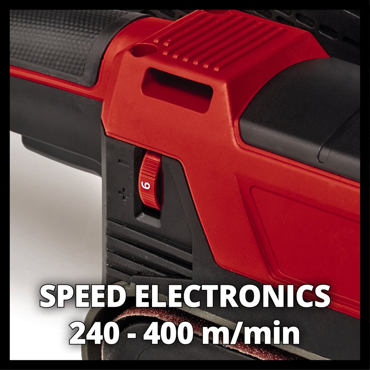 Einhell Elektrische Bandschuurmachine TE-BS 850 E - 850 W - 200-400 t/min -Schuuroppervlak: 140x75 mm - Bandgrootte: 533x75 mm - Incl. Stofopvangbak en 3x Schuurband (K80) – foto 2