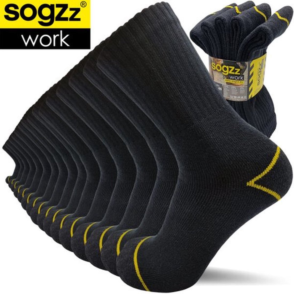 Sogzz - work - werksokken - sokken - 10-pack - zwart - maat 43/46