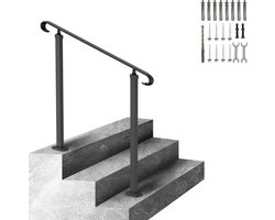 VEVOR 100 cm Smeedijzeren Leuning, 1-2 Treden Trap, met 1 Leuning,Antislip,Anticorrosief en Antiroest,voor Tuinen, Woongebouwen, Veranda's, Hotels,Zwart