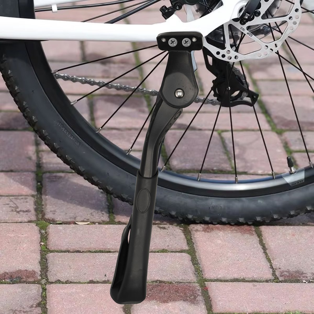 Fietsstandaard E-Bike en Fatbike - Verstelbare achtervork standaard 24-29 Inch | Stabiele zijstandaard met extra grote voet | Geschikt voor Elektrische Fietsen, Fatbikes en Mountainbikes | Maten 18 en 40 mm – foto 3