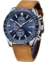 Tyme Florence Heren Horloge - 45mm Blauw/Bruin - Horloges voor Mannen - Polshorloge - Uurwerk - met Cadeauverpakking