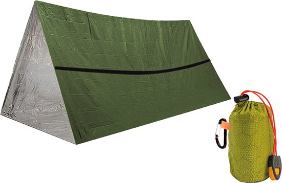 245x157cm Outdoor eenvoudige noodkoudebestendige warme tent-overlevingsnooddeken-PE aluminiumfolie winddicht en warmte-isolerende driehoekige tent-enkele laag een-slaapkamer tent-redding nood aluminiumfolie driehoekige tent - Groen - 157*245cm