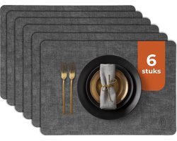 Castagnola Lederlook Placemats - Antislip Placemat van Kunstleer - Waterafstotende Onderlegger - Onderzetter - Placemats kunststof - 6 Stuks - 45 x 30 cm - Gemêleerd Zwart