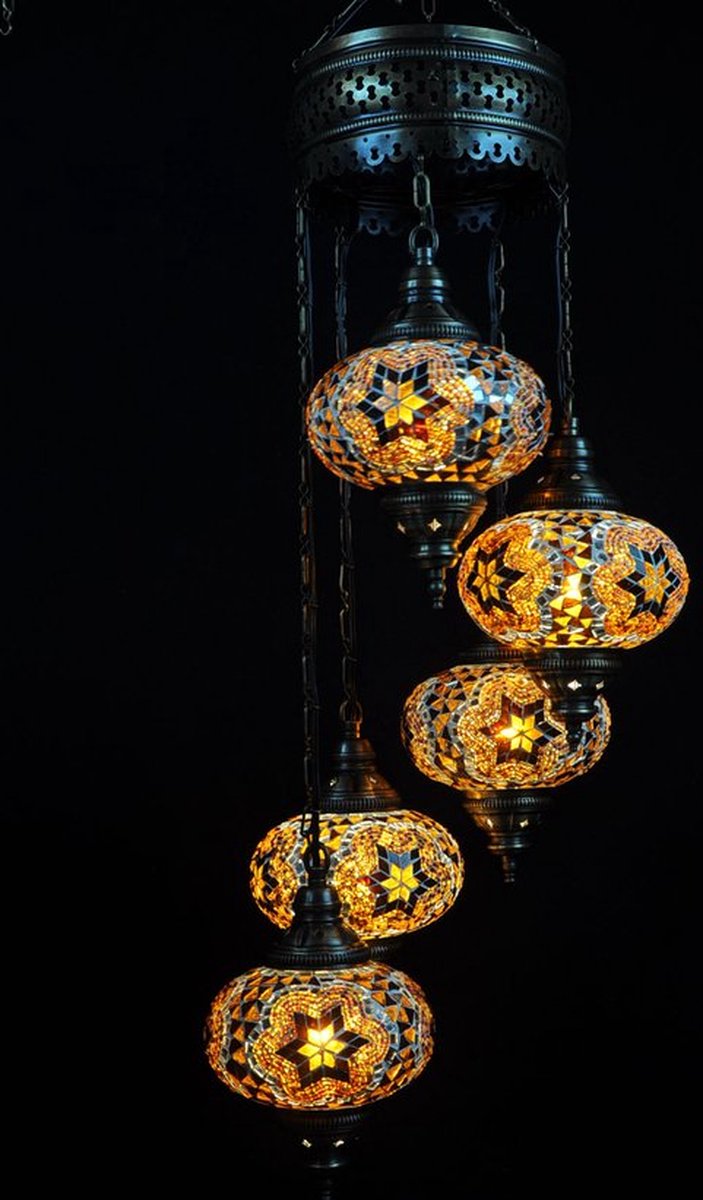 Lampe Suspendue Style Turc/marocain, Mosaïque Multicolore, Globe Moyen - Éclairage LED