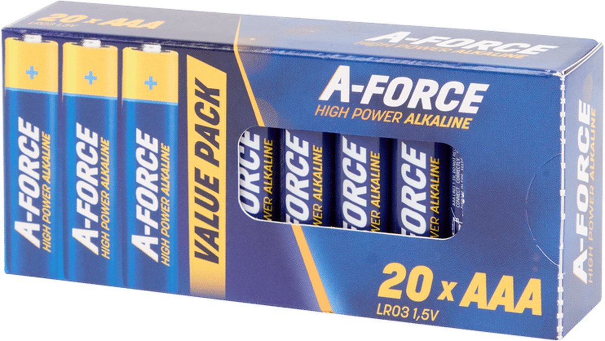20x AAA Batterijen | HIGH POWER |A-Force batterijen AAA | Nood Pakket |Voordeel Verpakking | Alkaline batterijen - 1,5V, LR03 - 20 stuks