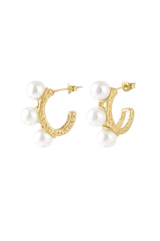 Oorbellen triple statement parel - Goud kleur