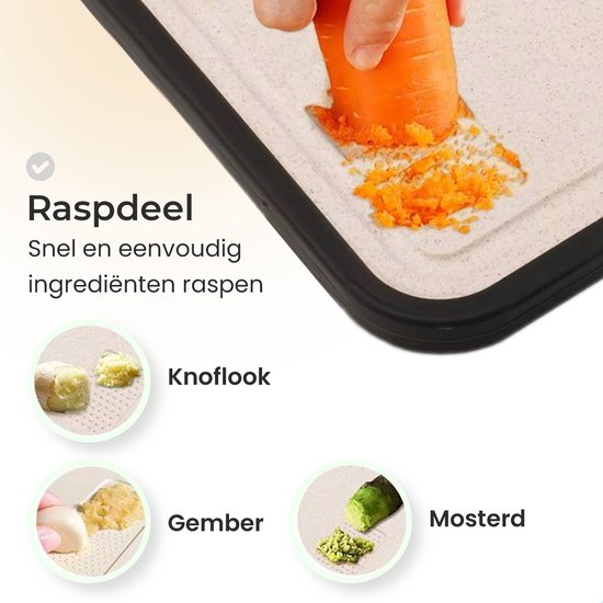 Lunaro Titanium Snijplank Dubbelzijdig - PFAS-vrij - Vermijd Microplastics - Met Raspdeel & Sapgeul - 39x27cm