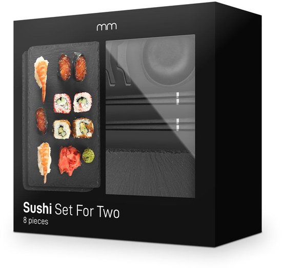 MikaMax Sushi Set for Two - Zwarte vaatwasbestendige 2-persoons Sushi Serveerset van Leisteen — afbeelding 5