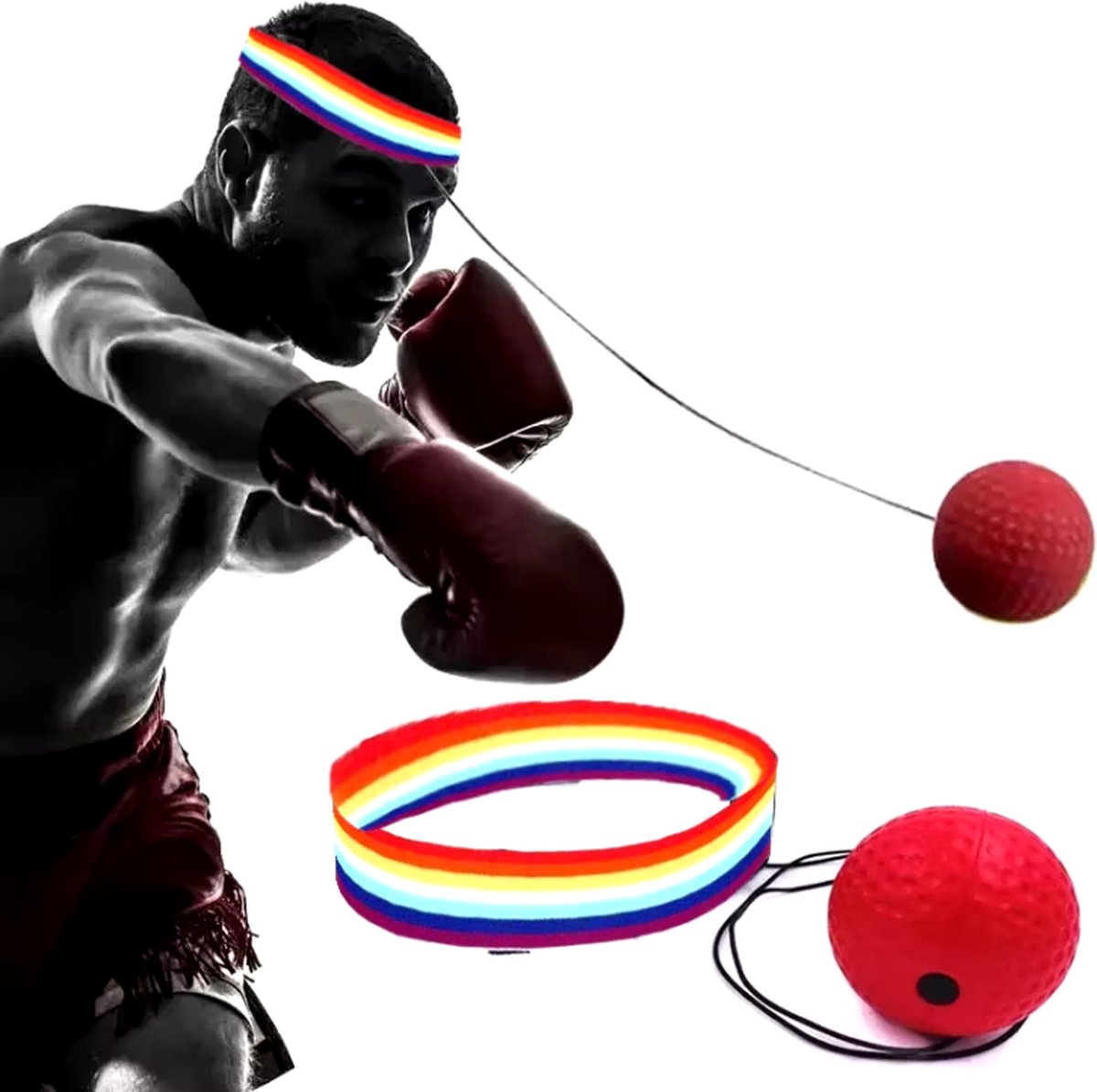 Reflex Ball - Beginner- Rainbow Regenboog / Box Reflex Bal / Hoofd Reflexbal / Hoofdband / Workout / Mini Punch Home Trainer Boks Kickboks / Rainbow Regenboog