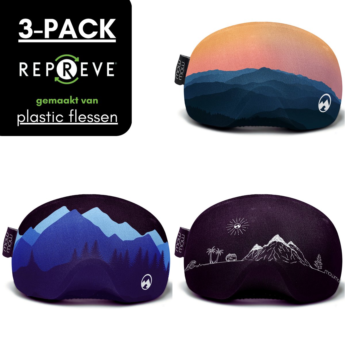 MowMow 3-pack Skibril Hoes - NIET VOOR VIZIERHELM - Cover - Beschermhoes - Goggle - Bril - Ski - Snowboard