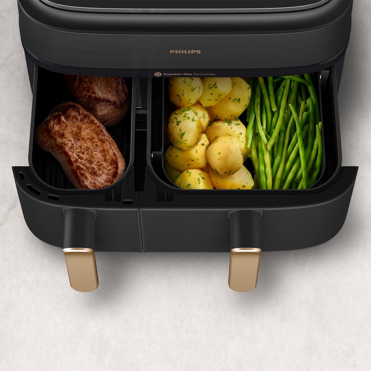 Afbeelding 2 van Philips 5000 series NA552/00 Dubbel 9 l Vrijstaand 2750 W Heteluchtfriteuse Zwart