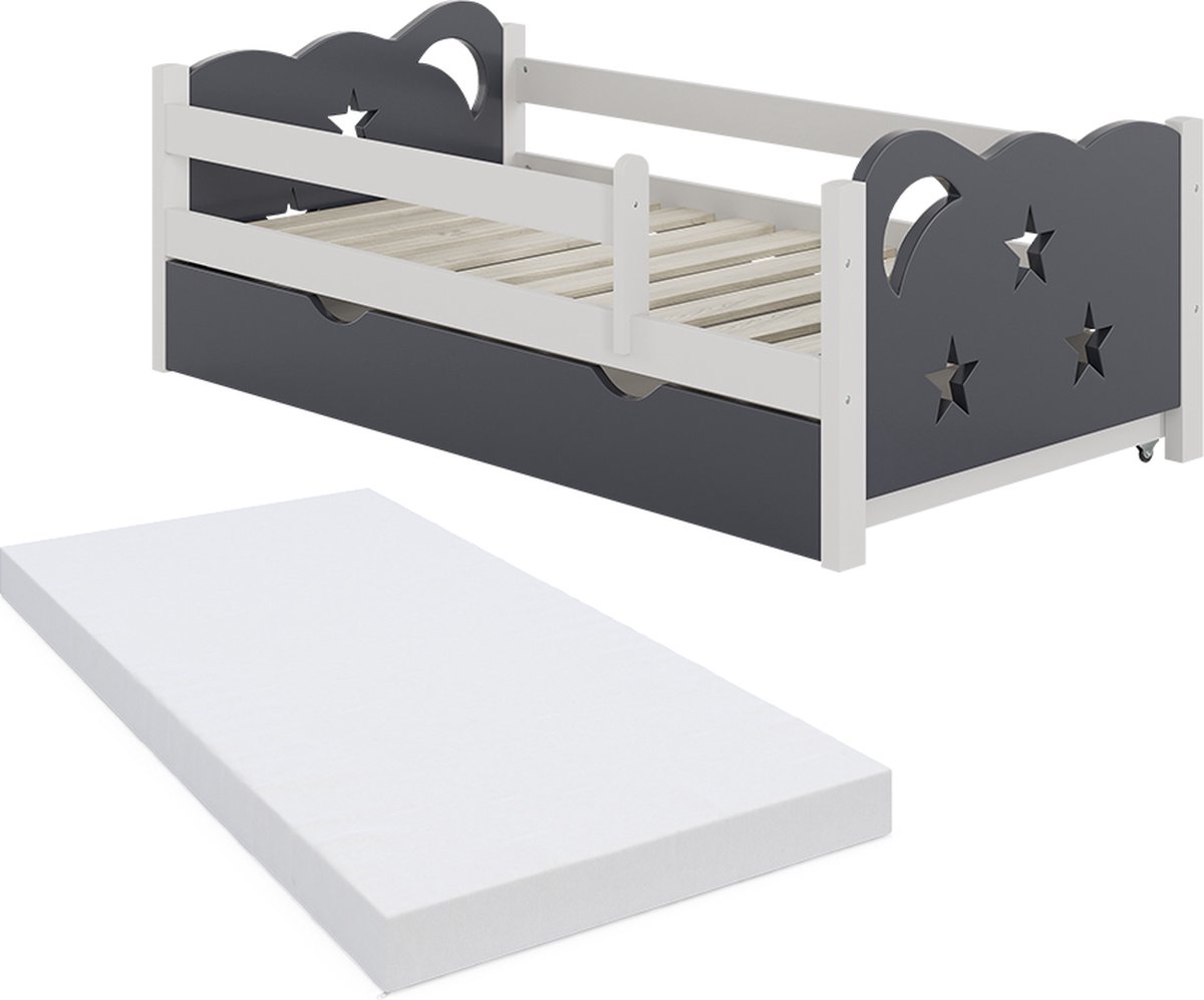 Vitalispa Jessica kinderbed – 70x140 cm met lade en matras Grijs